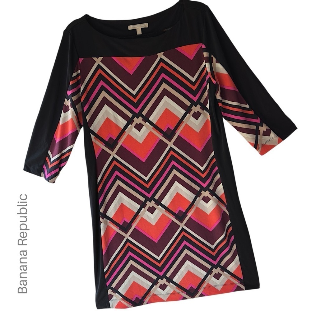 BANANA REPUBLIC | NWOT COLORFUL GEOMETRIC BODYCON DRESS 3/4 SLEEVES  | LARGE